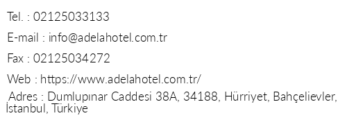 Adela Hotel telefon numaralar, faks, e-mail, posta adresi ve iletiim bilgileri